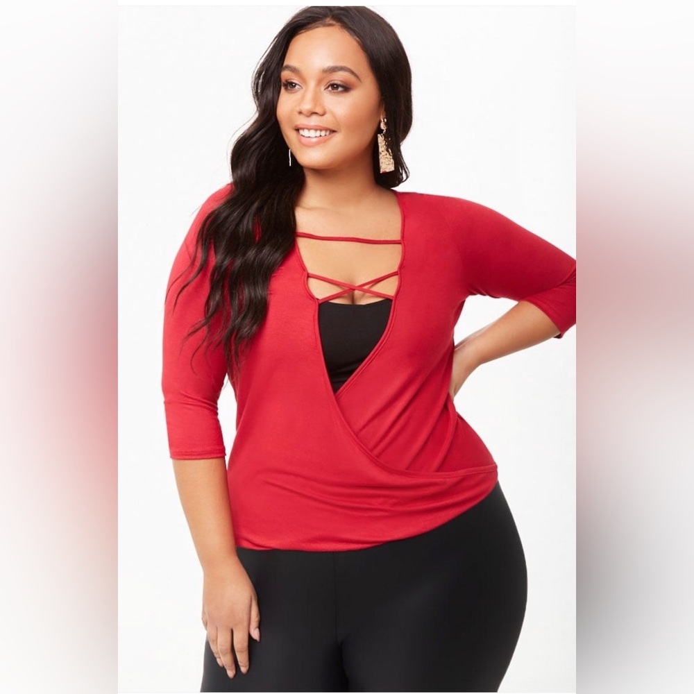 Plus size plunging crisscross surplice top